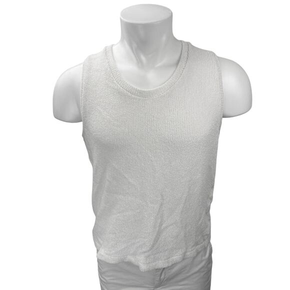 Zara Men's White Sleeveless Knit Round Neck Casual Sweater Vest Tank Top Size L - Picture 1 of 4